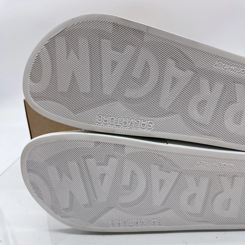 Salvatore Ferragamo Groove 6 Mens Gancini LOGO Slides Sandals White Gray US 7